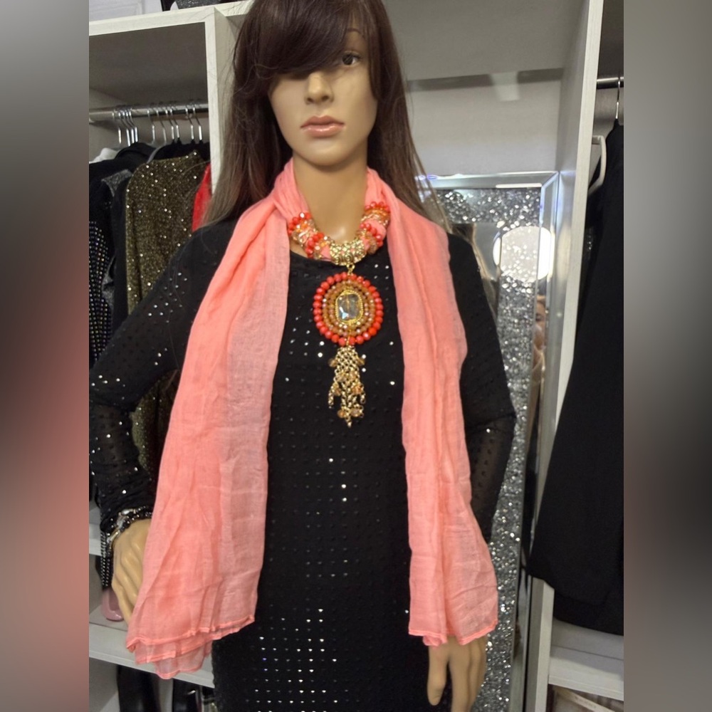 Pink Scarf with Statement Necklace